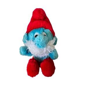 Vintage Papa Smurf Plush Stuffed Animal Bean Bag 1983 Toy Collectible Nostalgia